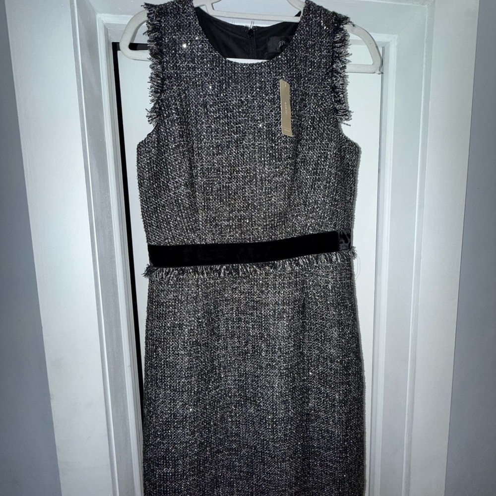 J. Crew Black and Gray Tweed Midi Dress